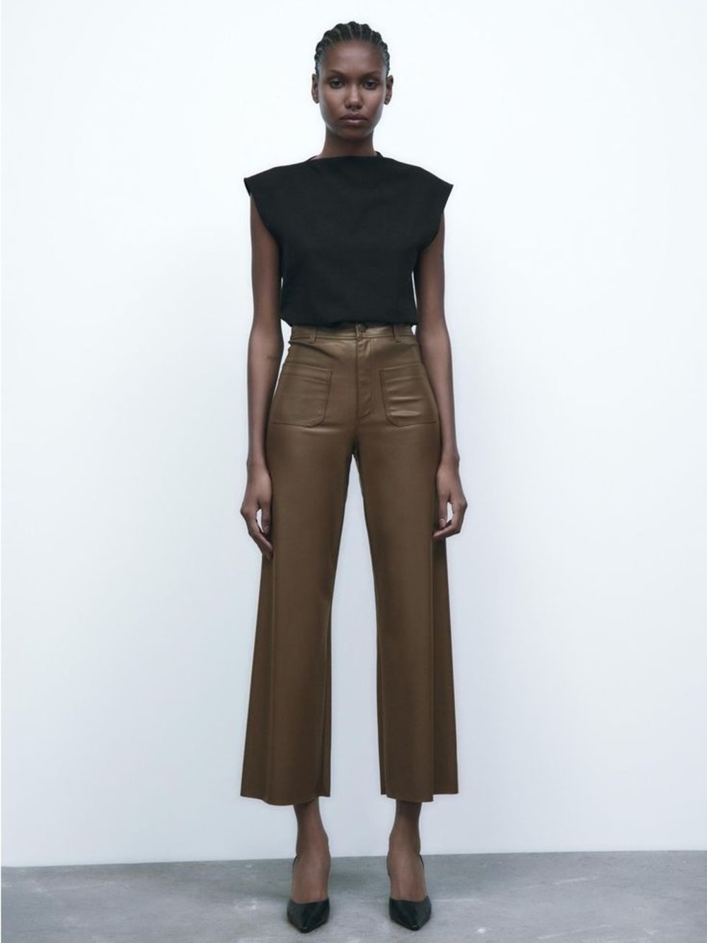 Zara Marine Faux Leather High waisted  wide-leg pants